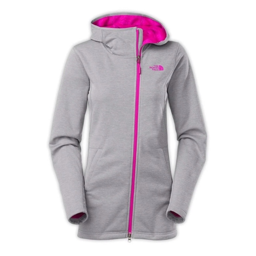 The North Face Women's Light Gray Jacket with Bright Pink Highlights